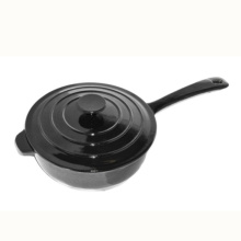 Black Enamel Cast Iron Skillet Cooking Pot Saucepan with Lid